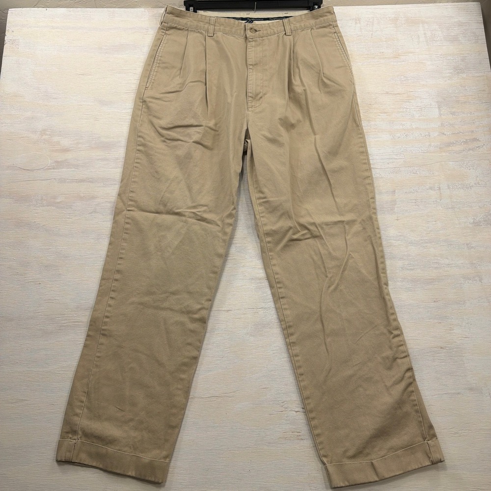 VTG Polo Ralph Lauren Chino Andrew Pant Pleated Cuffed Khaki Tan Mens 36x32